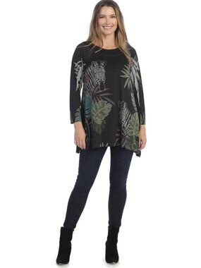 Jess and Jane Zebra floral tunic top Sz XL Tropical A Line 3/4 Sleeve Printed